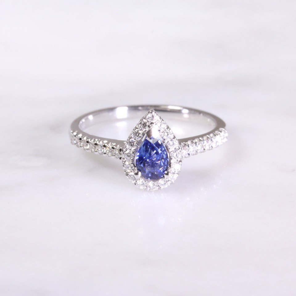 Sapphire & Diamond Pear Shaped Cluster Ring