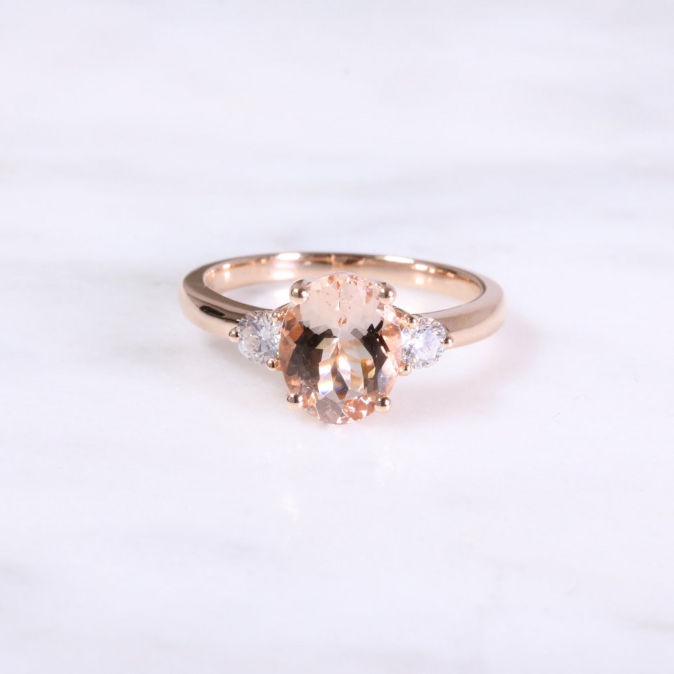 Morganite & Diamond 3 Stone Ring