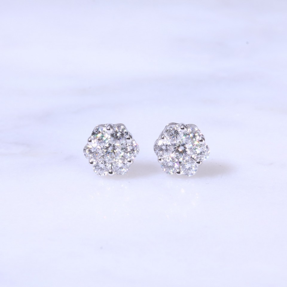 Diamond Round Cluster Ear Studs 0.73ct