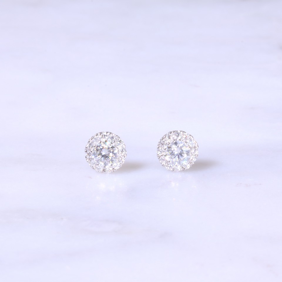 Petite Diamond Halo Ear Studs