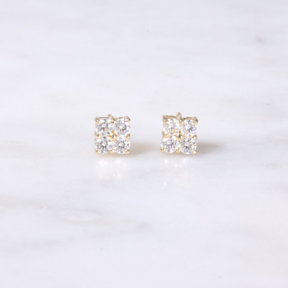 4 Stone Diamond Square Design Earrings