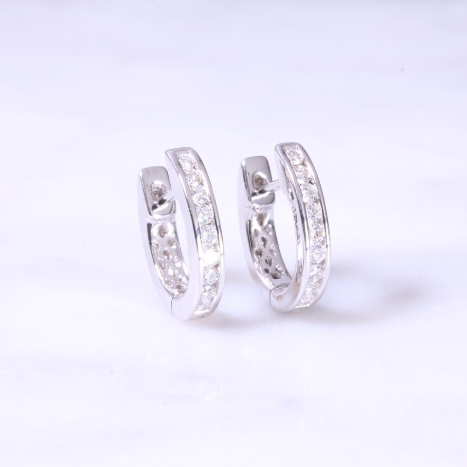 Diamond Channel Set Huggie Hoop Earrings