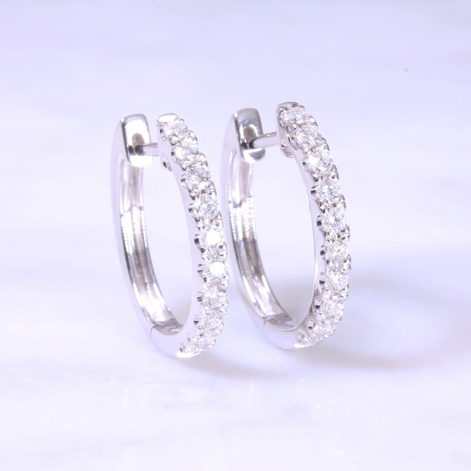 Diamond claw set huggie hoop earrings large