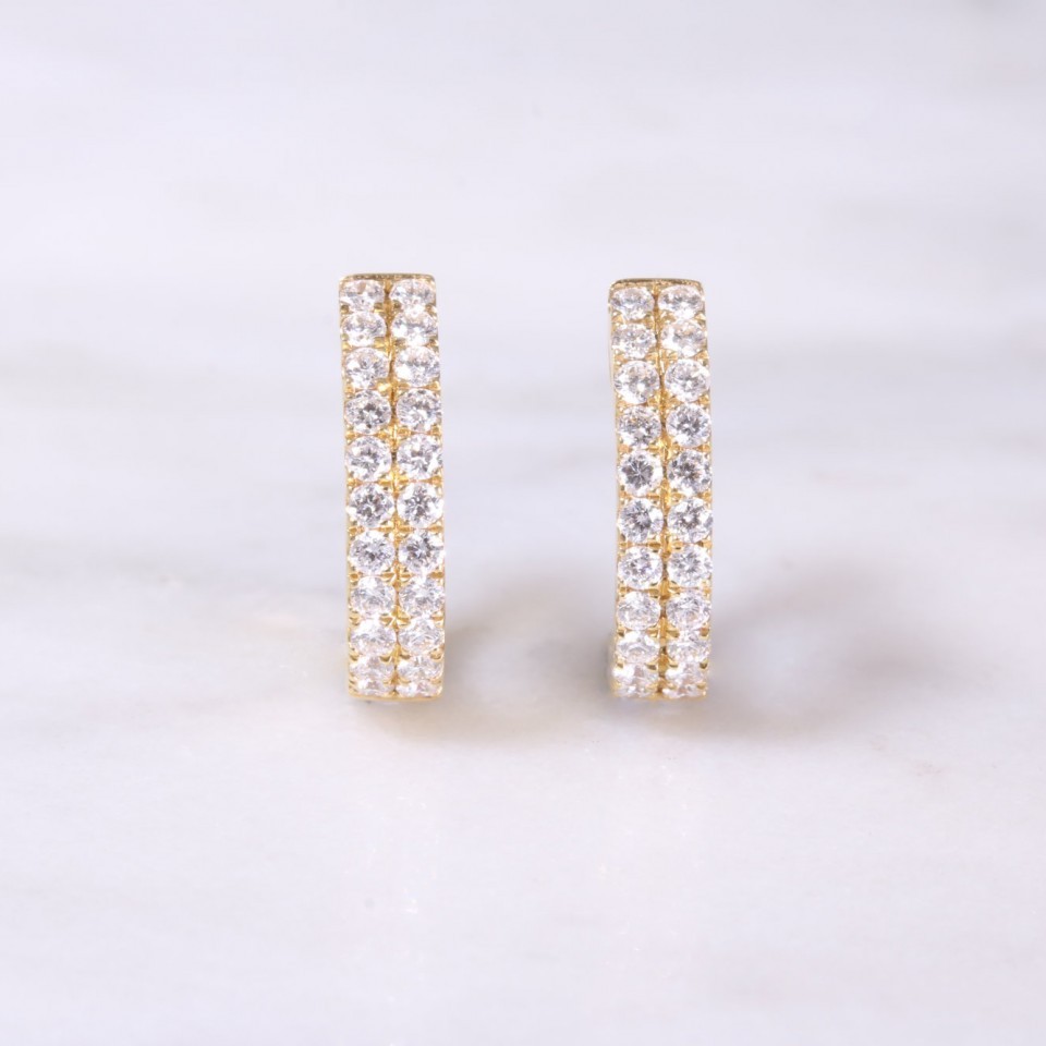 2 Row Diamond Huggie Hoop Earrings