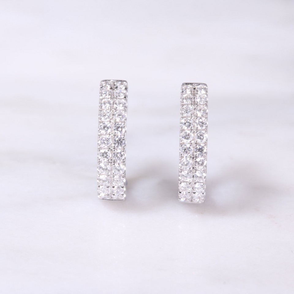 2 Row Diamond Huggie Hoop Earrings