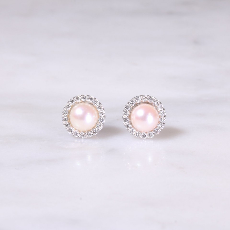 Pearl & Diamond Halo Ear Studs