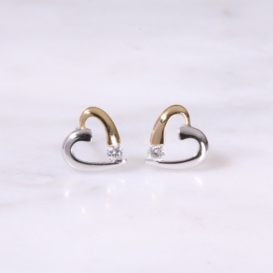 Mixed Gold Open Diamond Heart Earrings