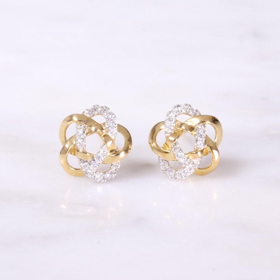 Yellow Gold & Round Brilliant Diamond Knot Earrings