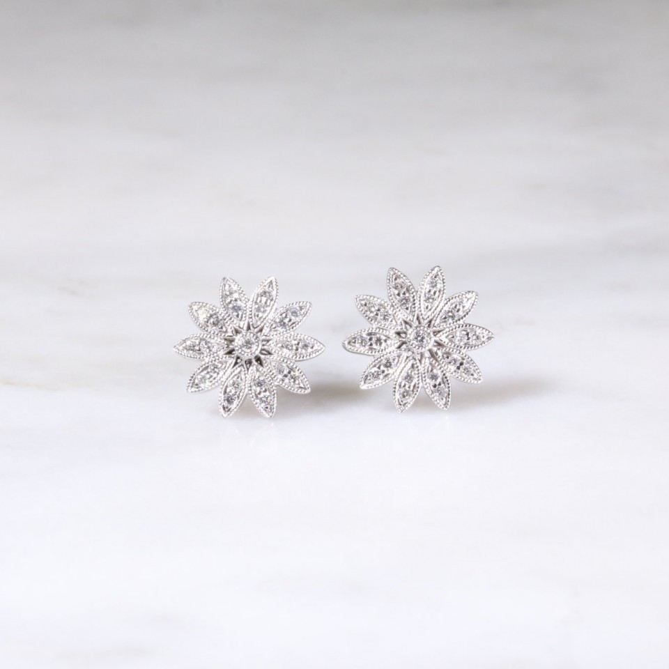 Diamond Milgrain Flower Earrings