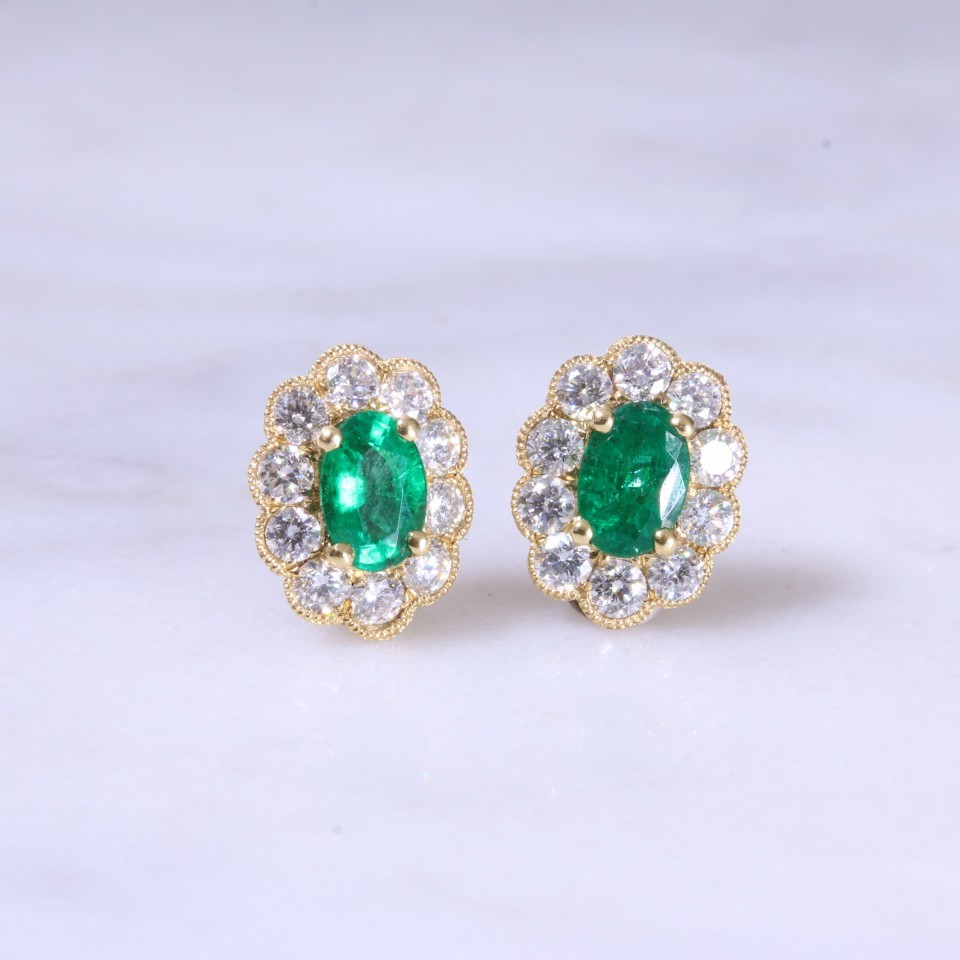 Oval Emerald & Diamond Earrings