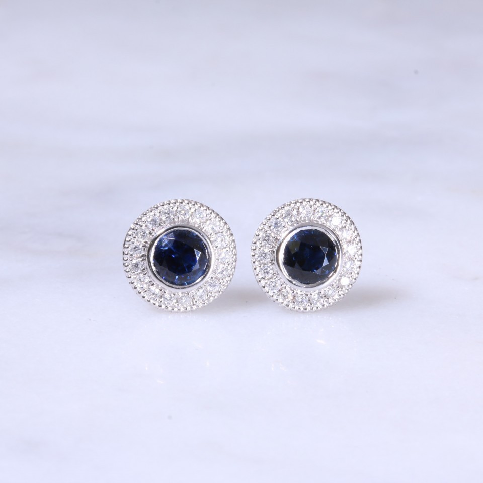 Round Sapphire & Diamond Ear studs