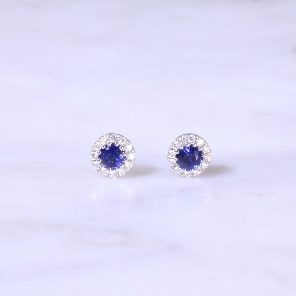 Petite Sapphire & Diamond Halo Ear Studs