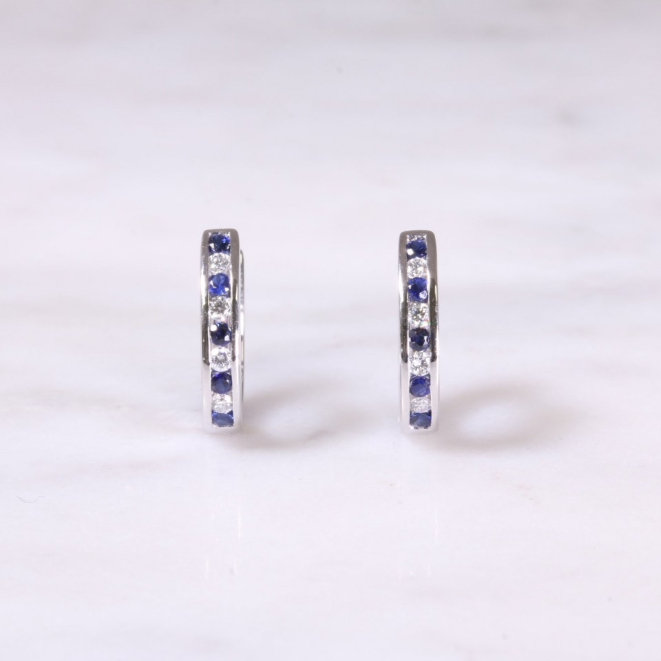 Sapphire & Diamond Huggie Hoop Earrings