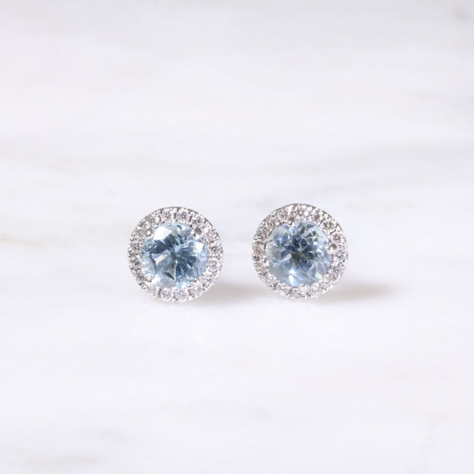 Aquamarine & Diamond Halo Earrings