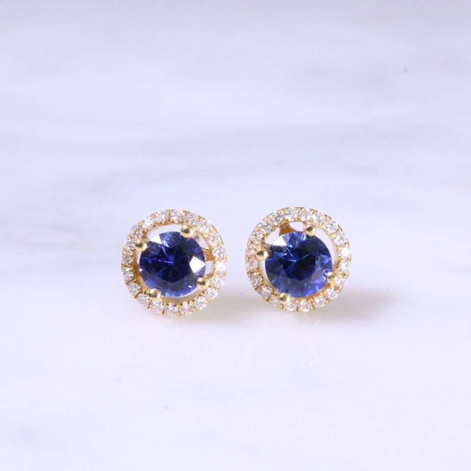 Round Sapphire & Diamond Halo Earrings