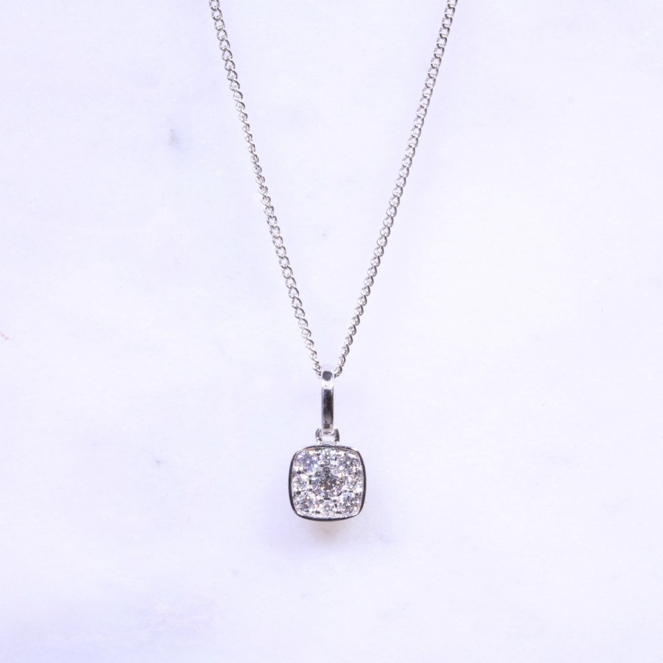 Round Brilliant Diamond Cushion Cluster Necklace