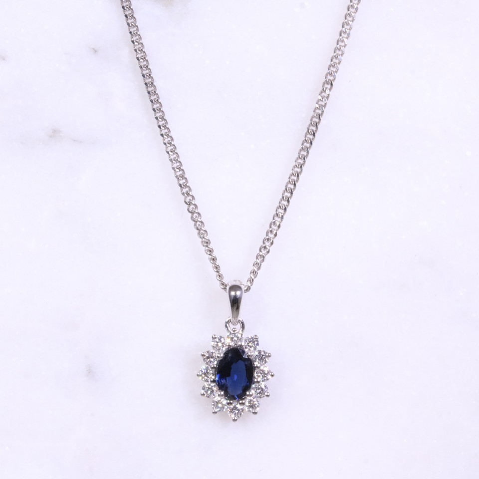 Oval Sapphire & Diamond Cluster Necklace