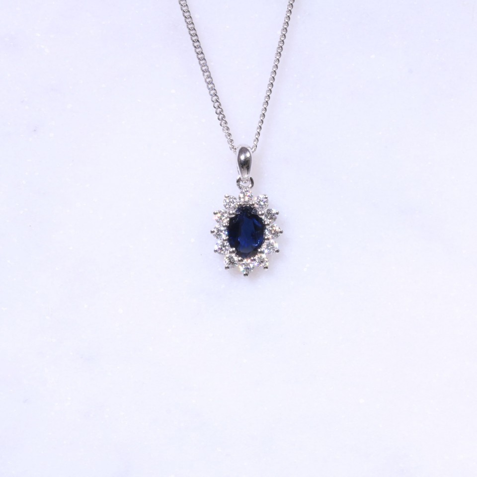 Sapphire & Diamond Oval Pendant