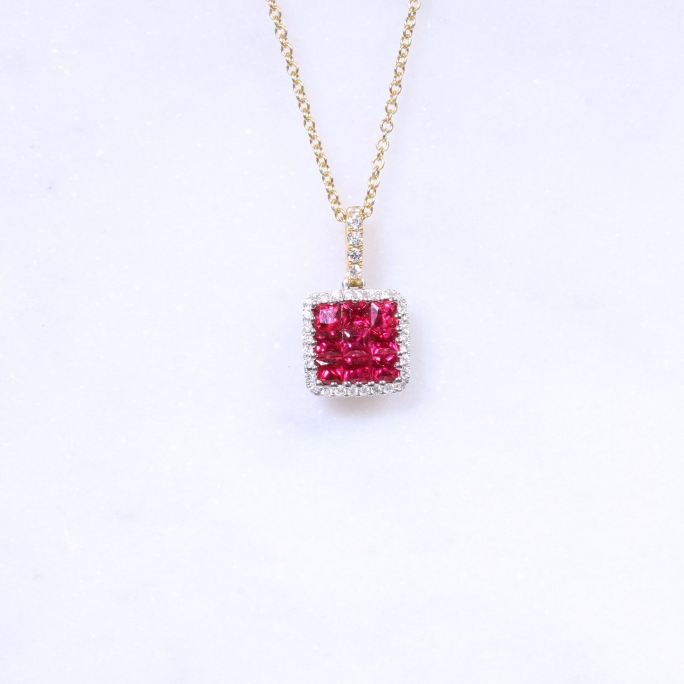 Ruby & Diamond Square Pendant