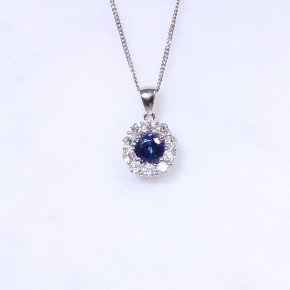 Sapphire & Diamond Halo Pendant