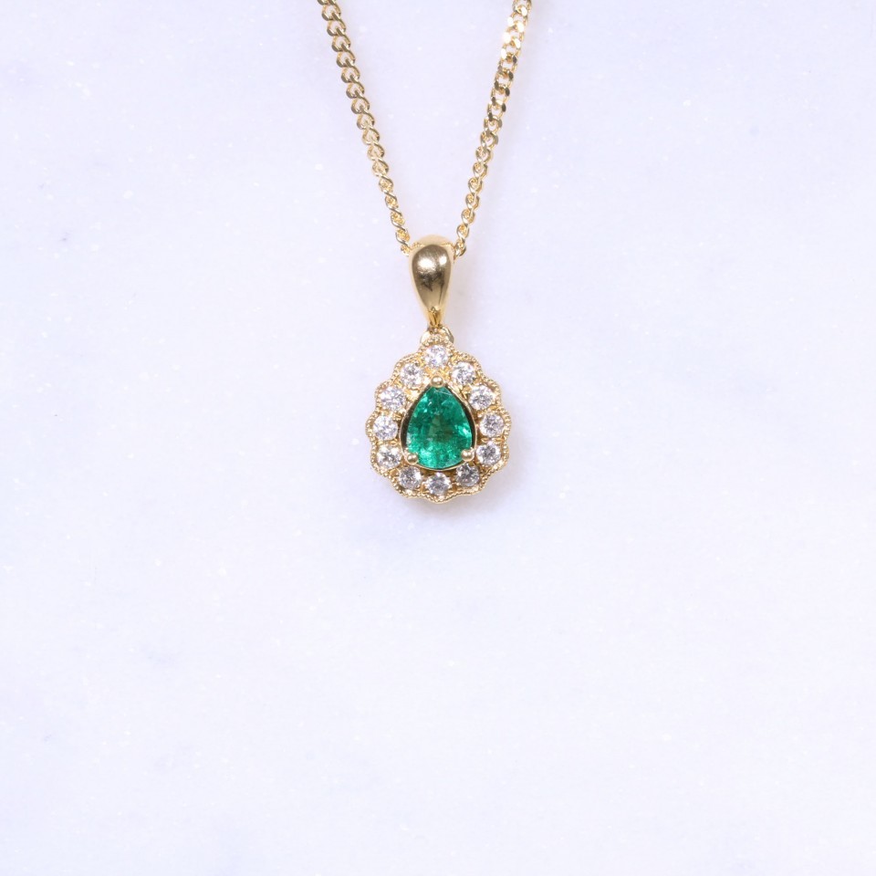 Emerald & Diamond Pear Pendant