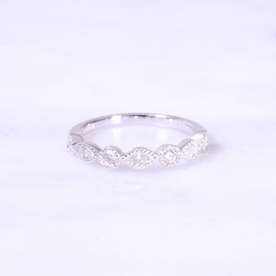 Marquise and Round Diamond Milgrain Ring 3.5mm