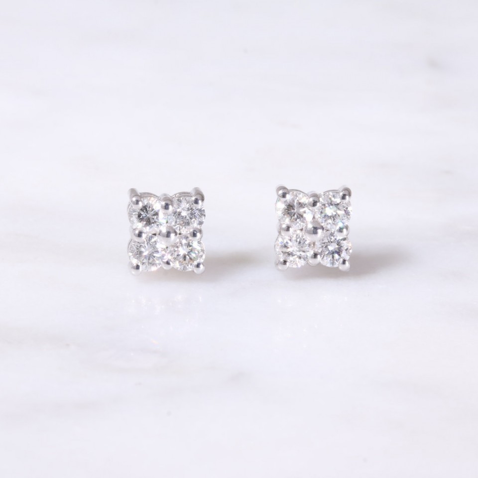 4 Stone Diamond Square Design Earrings