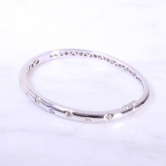 White Gold Offset Diamond Dot Bangle 5mm