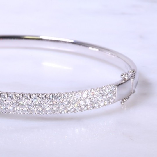 White Gold 3 Row Diamond Bangle