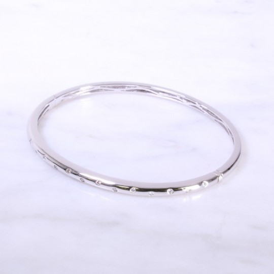 White Gold Offset Diamond Dot Bangle 3mm