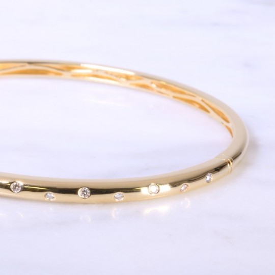 Yellow Gold Offset Diamond Dot Bangle 3mm