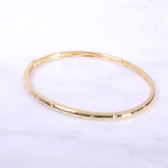 Yellow Gold Offset Diamond Dot Bangle 3mm