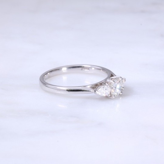 Round Brilliant & Pear Shape Diamond 3 Stone Engagement Ring