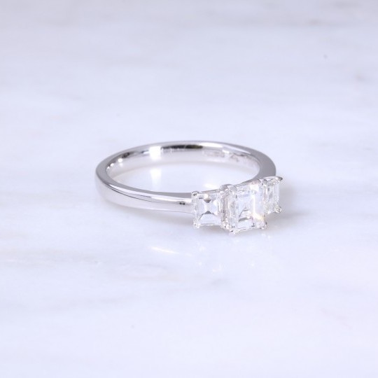 Fancy Square Emerald Cut Diamond 3 Stone Engagement Ring