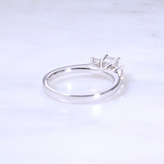 Fancy Square Emerald Cut Diamond 3 Stone Engagement Ring