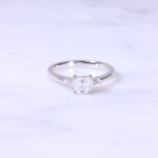 Asscher Cut Diamond Engagement Ring With Tapered Baguettes