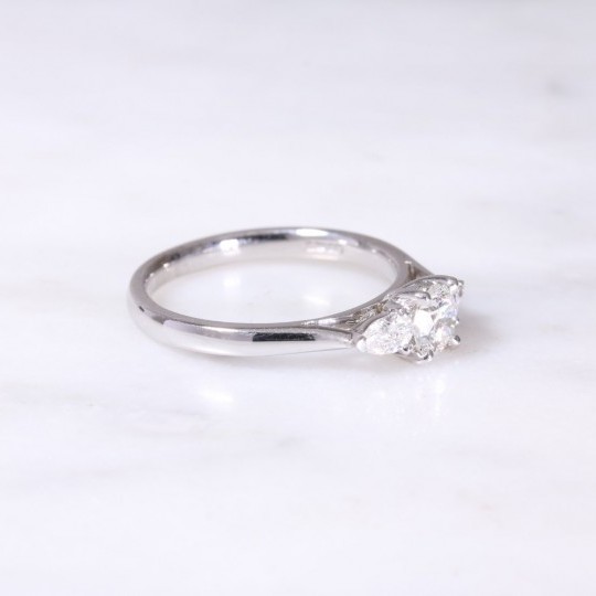 White Gold Round Brilliant & Pear Diamond Three Stone Ring