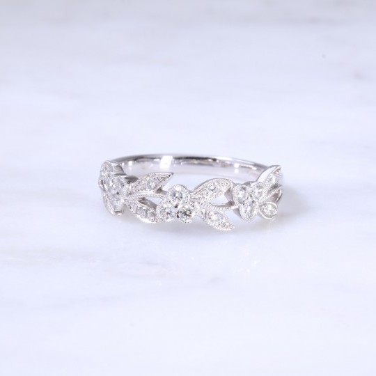 Floral Diamond Set Leaf Ring