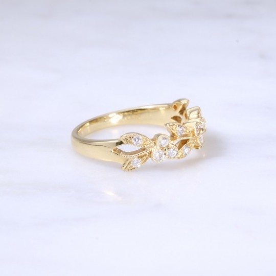 Floral Diamond Set Leaf Ring