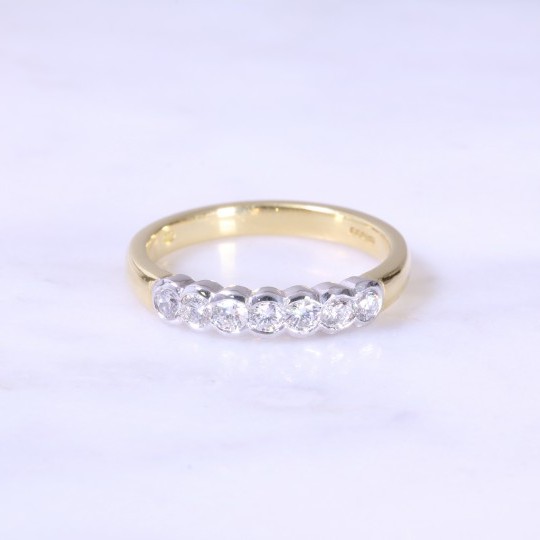 Rub-over Set 7 Stone Diamond Half Eternity Ring 