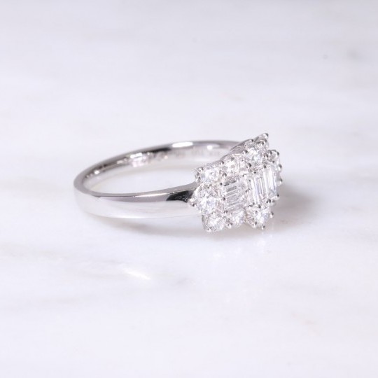 White Gold Fancy Diamon Cluster Ring