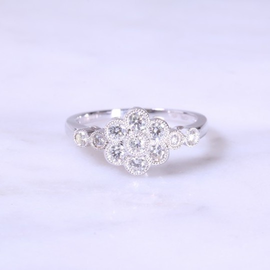 Milgrain Rub-Over Set Diamond Cluster Ring