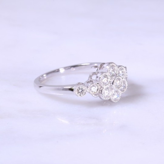 Milgrain Rub-Over Set Diamond Cluster Ring