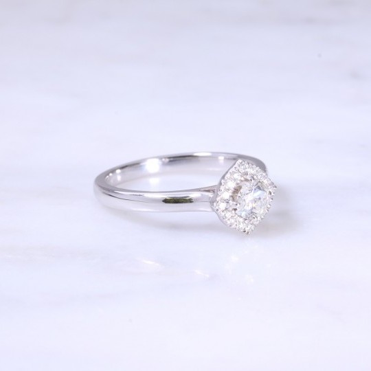 Round Brilliant Diamond Square Halo Engagement Ring