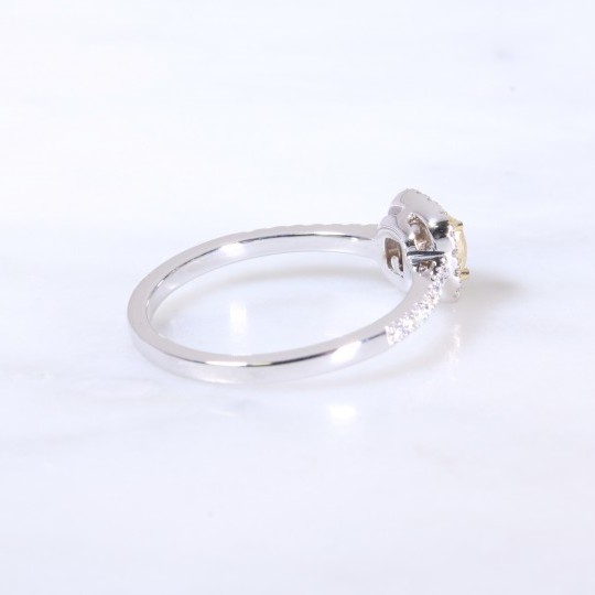 Natural yellow cushion diamond halo ring 0.74ct