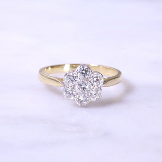 Round Brilliant Diamond Cluster Milgrain Engagement Ring