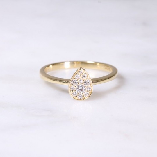 Pear Shape Pavé Round Brilliant Diamond Ring