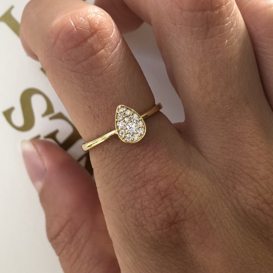 Pear Shape Pavé Round Brilliant Diamond Ring