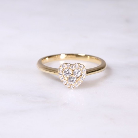 Yellow Gold Diamond Heart Cluster Ring