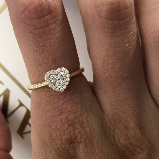 Yellow Gold Diamond Heart Cluster Ring
